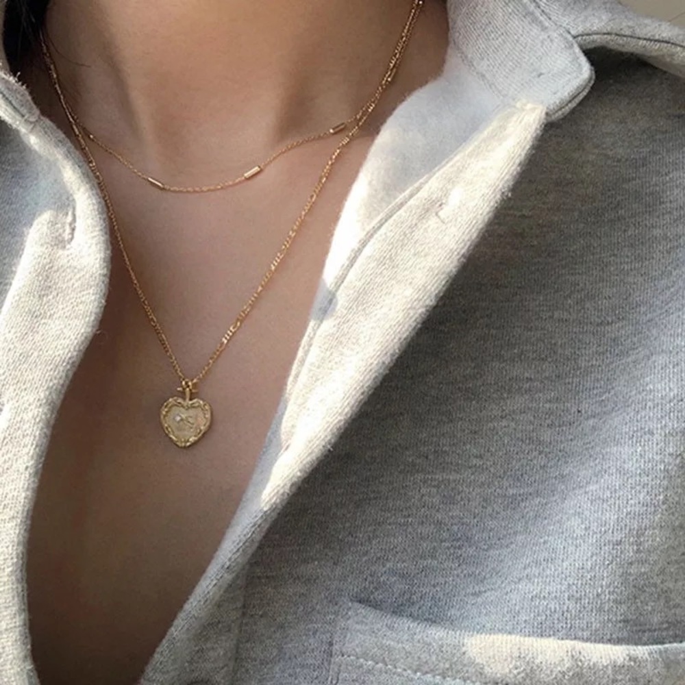 New 18K Gold Vermeil Sterling Silver 925 layered Heart Necklace